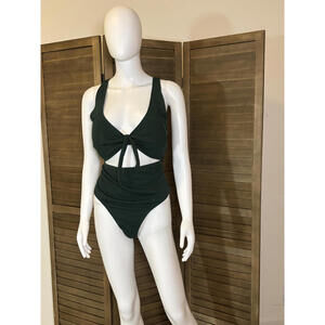 Dark Green Plus-Size One-Piece Cutout Swimsuit